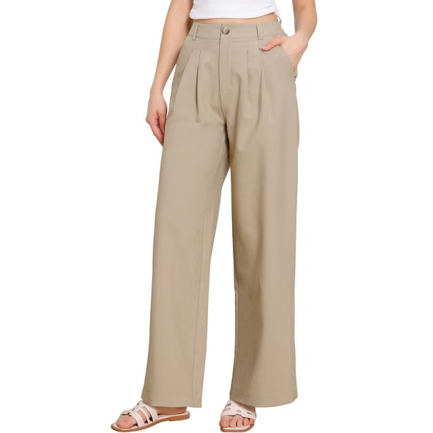 Pantalones de vestir de pierna ancha para mujer, pantalones de oficina de cintura alta elástica, pantalones palazzo XS color caqui