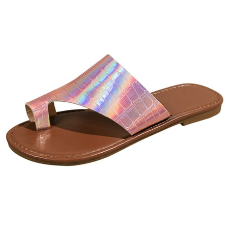 

WEAIXIMIUNG Sandals Women Dressy Summer Flat Flip Flops Ladies Summer Fashion Breathable Set Toe Flat Round Head Large Beach Outing Sandals Pink 41
