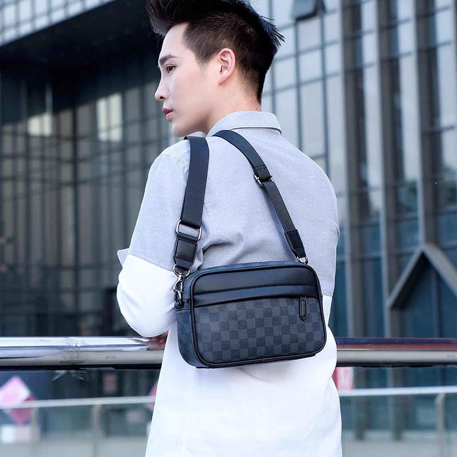 Bolso de hombro informal a cuadros para hombre bandolera deportiva de cuero bolso cuadrado pequeno a la moda con personalidad Walmart en linea