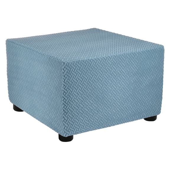 Twill Stretch Ottoman Cover Square Fit Length 23"-27", Medium, Blue