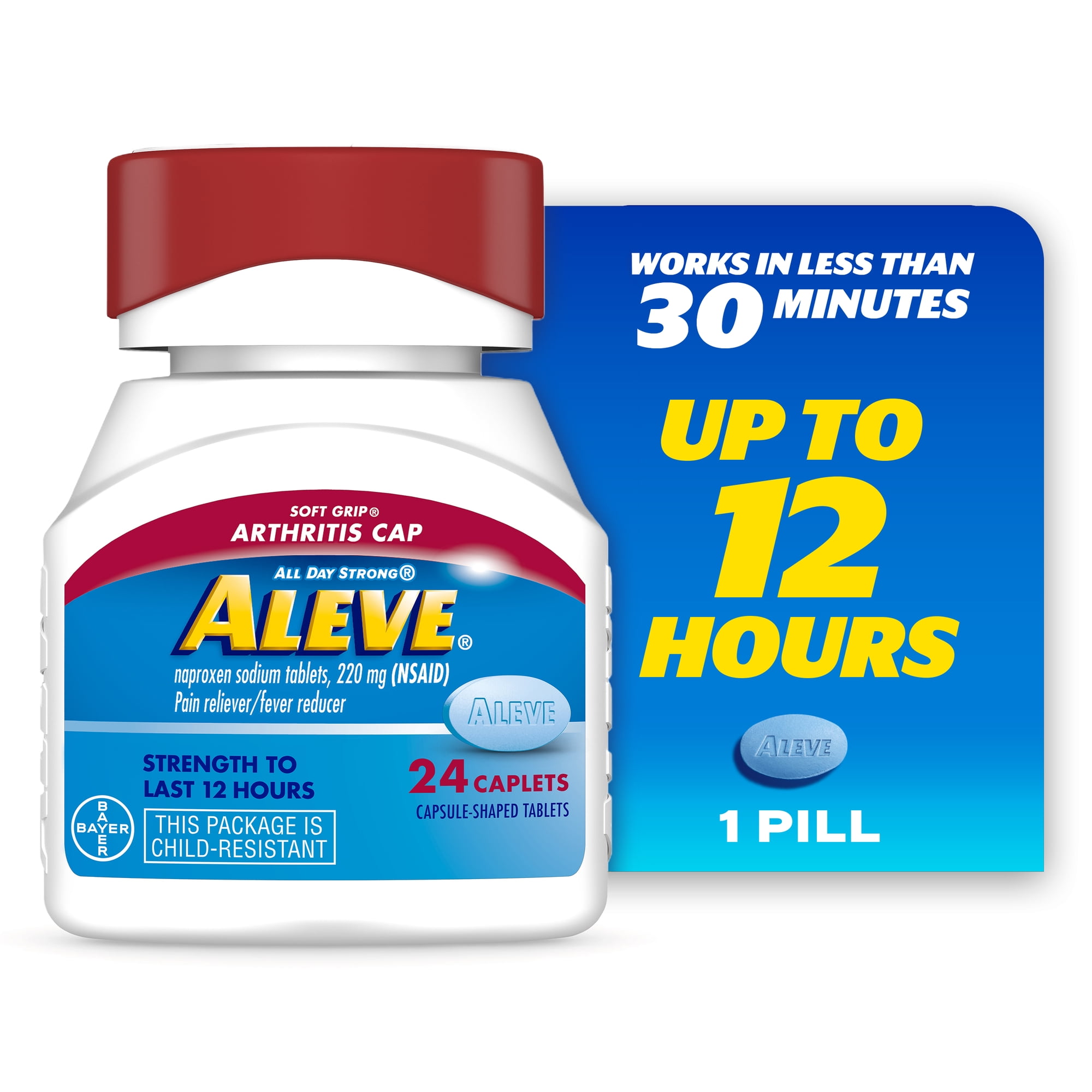 Aleve Caplets Soft Grip Arthritis Cap Naproxen Sodium Pain Reliever, 24 Count