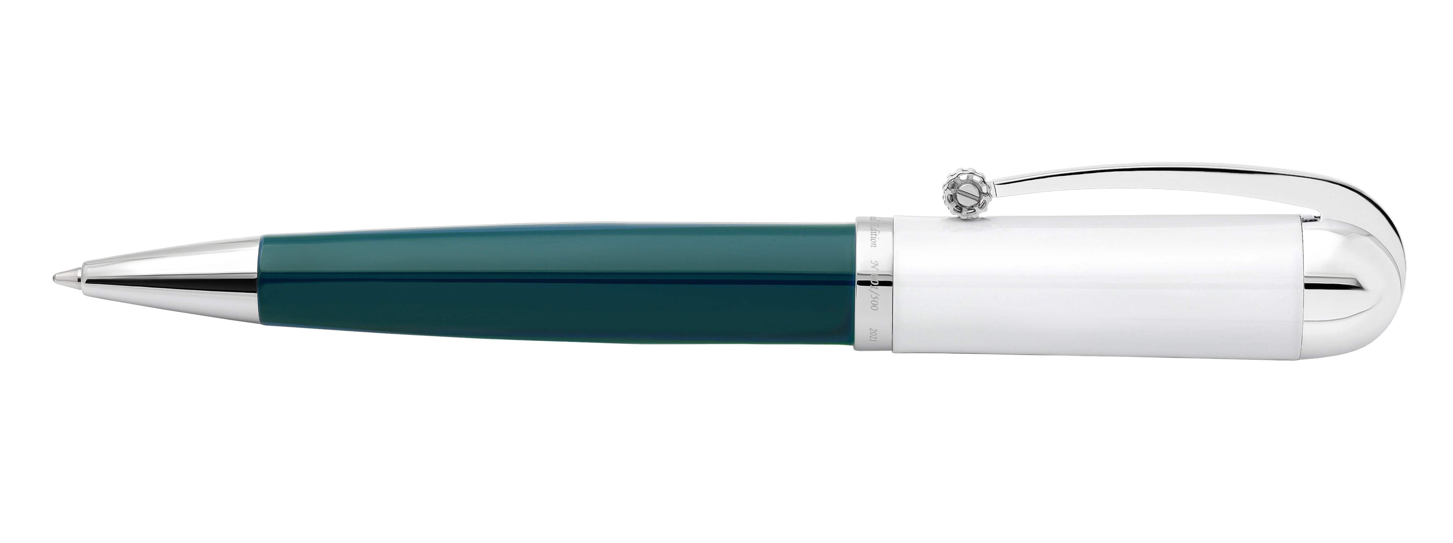 Xezo Xezo Visionary® Brass  Aluminum Enameled Ballpoint Pen - Teal Green / White