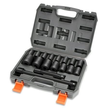17-Pcs 1/2-Inch Drive Metric Impact Socket Set - 10-32mm, with 5" 10" Extension Bar,Cr-V