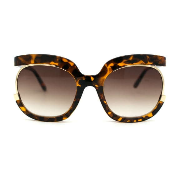 Eccentric Half Rim High Temple Runway Fashion Sunglasses Tortoise Brown