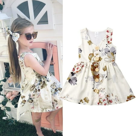 

Toddler Baby Girls Floral Sleeveless Dress Princess Party Tutu Dresses Sundress 0-5Y