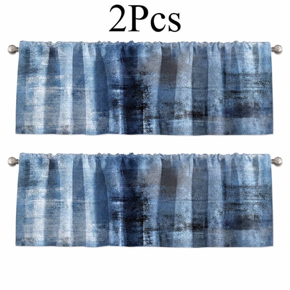 2 Pack Adjustable Rod Pocket Window Valances, Blue Abstract Modern Art Blackout Drapes, 18x52 Inch Curtain Treatments for Living Room Kitchen Over Sink