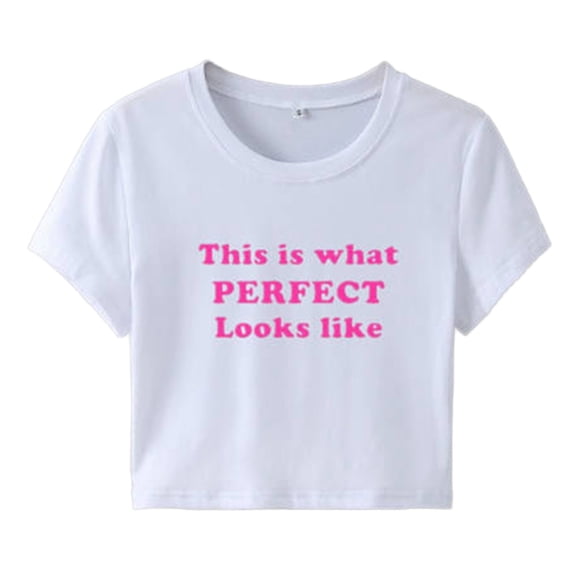 Womens Crop Short Sleeve Graphic T Shirts Trendy Crew Neck This Is What Look like Letter Printed Tops Ladies Summer Slim Fit Going out Tees Y2k Outfits White 0730*crop tops XS