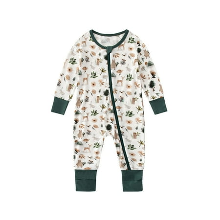 

Avrntaa Baby Boy Clothes - Long Sleeve Cute Print Romper Zipper Bodysuit One Piece Fall Winter Outfit Toddler Outfits Green Outfits Size 3-6M