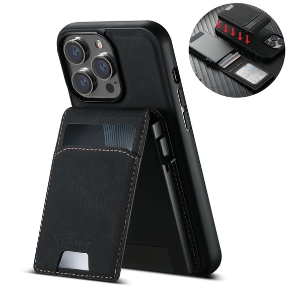 ELEHOLD for iPhone 16 Plus Case, Compatible with Mag Safe Accessory, 2 in 1 Detachable Magnetic Wallet Card Holder Faux Leather Men Women Kickstand Shockproof Case,Black