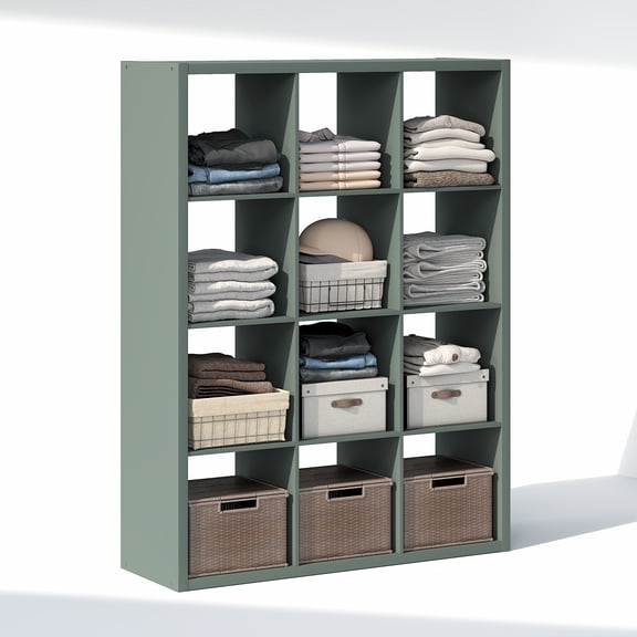 Furinno CUBIC 12-Cube Open Shelf Extra Thick Frame Sage Green