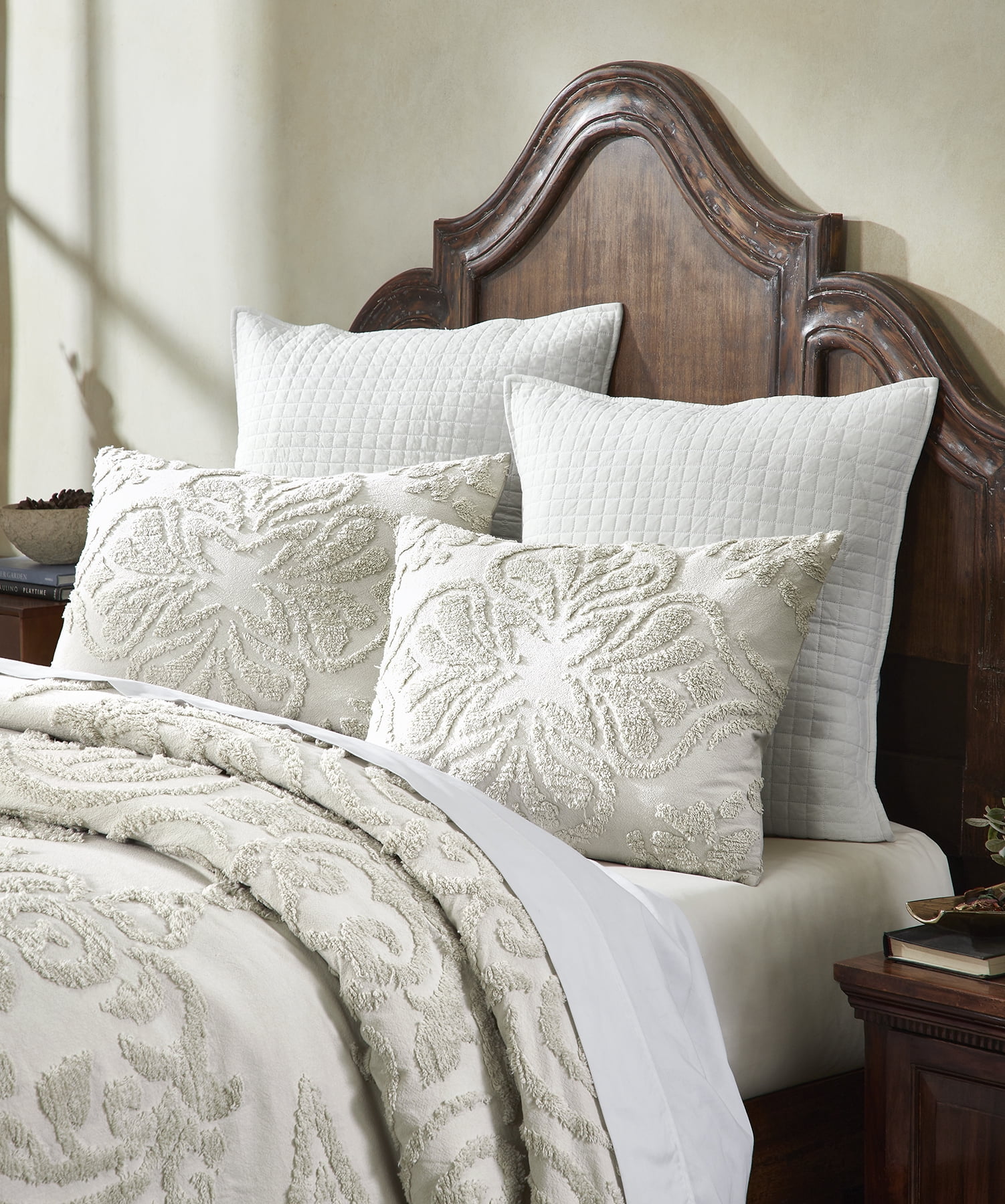 Better Trends 2 Piece Twin Bedspread Set 100% Cotton Tufted Floral Vineyard Pattern Soft & Luxurious Feel, Machine Washable (Ivory) Rylee Collection