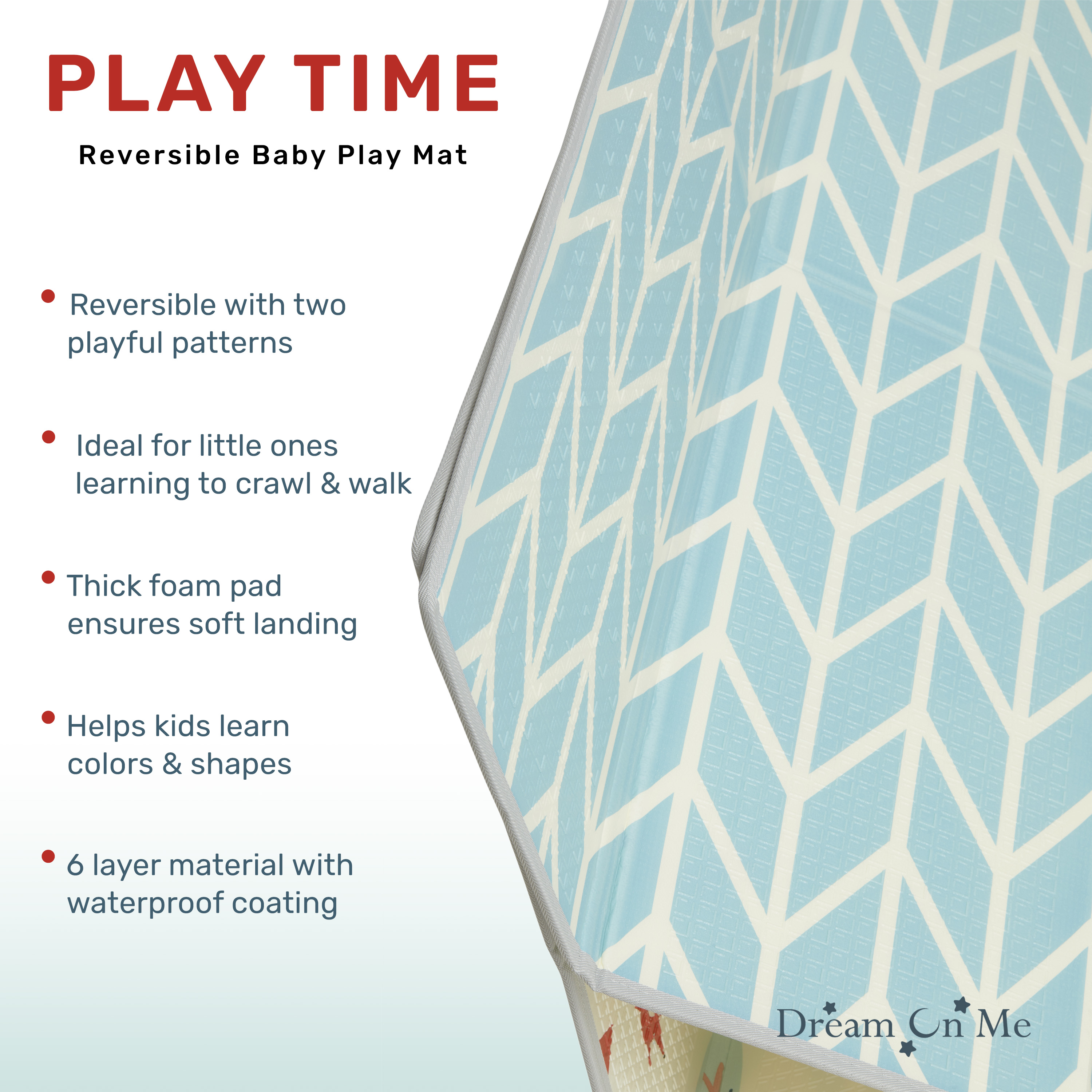 Dream On Me Play Time Reversible Baby and Toddler Play Mat Foldable with Extra Large Thick Foam, Multi