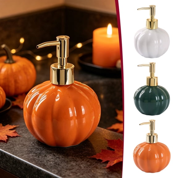 PSVFUJZ Pumpkin Soap Dispenser, Fall Decorative Hand Soap Pump Bottle, Refillable Lotion Soap Bottles, Holiday Lotion Dispenser for Halloween Thanksgiving Bathroom Kitchen Countertop Orange