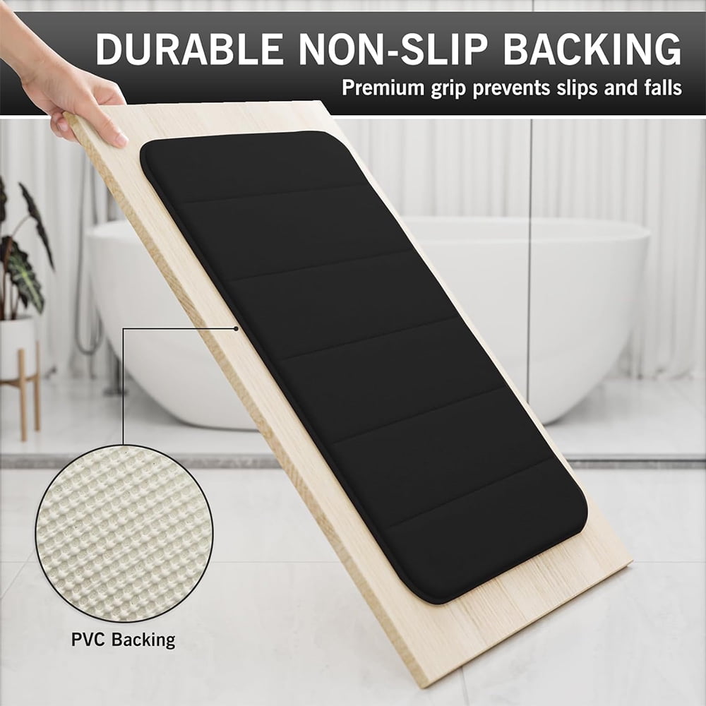 Januofit Bathroom Rugs Set 2 Piece Memory Foam Bath Rugs Non-Slip Bath Mat,Washable Room Mats,Absorbent Shaggy Rugs Super Soft Kitchen Mats, Batroom Carpets for Bathroom,Tub,Shower Home Decor（Black）