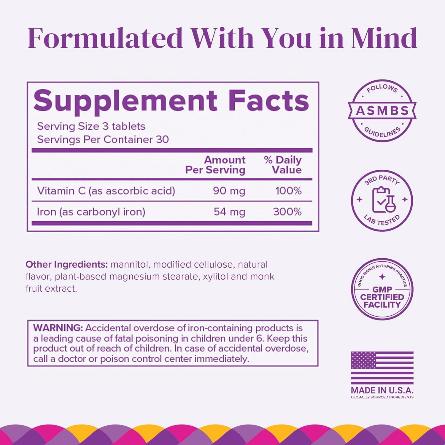 Barimelts Bariatric Iron Supplement with Vitamin C, Fast-Dissolving, Orange Flavour, 90 Tablets