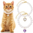 thumbnail image 1 of Mxxipp 2 collares de perlas para gatos con colgante de corazón, lindo collar de perlas para mascotas en pequeño, ajustable, para bodas, fiestas, perros pequeños, accesorios de joyería para cachorros y, 1 of 1