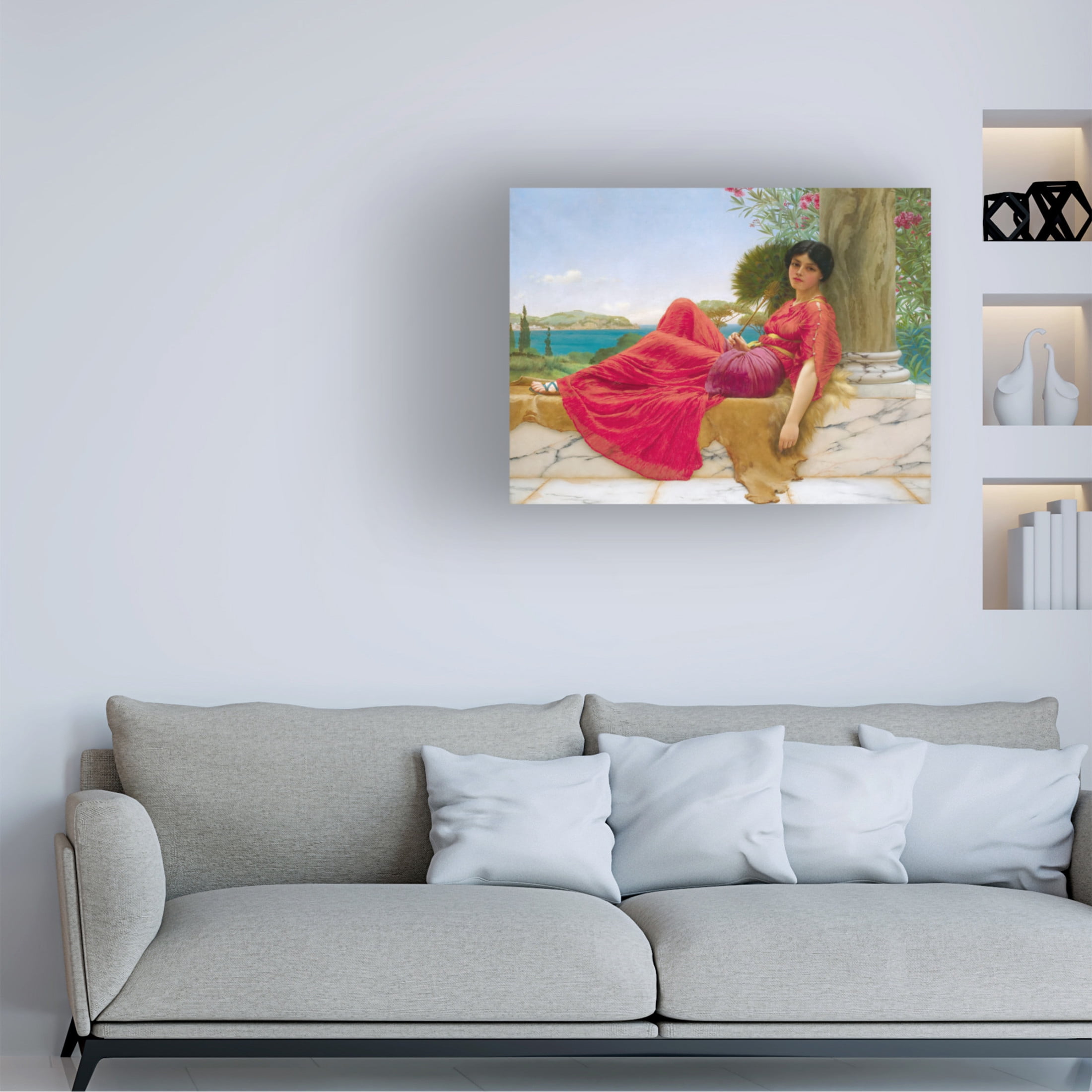 Canvas Wall Art - Masters Collection 'Leaning Against A Column John William Godward' Wall Art for Living Room, Bedroom, or Office Décor by Trademark Fine Art - 19 x 14 Inches