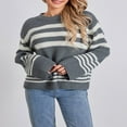 thumbnail image 3 of Women‘s Fall Loose Knit Tops Stripe Print Long Sleeve Sweaters, 3 of 9