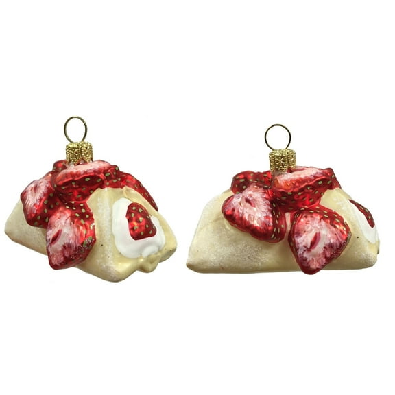 Strawberry Filled Cannoli Cake Polish Glass Christmas Ornament Dessert Set of 2