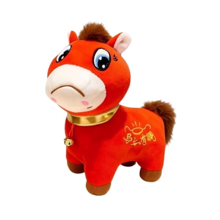 Abbraccia Chinese Horse Plush Doll Mascot Toy Zodiac Ornament Stuffed Animal Blessing Souvenir Soft Plush and PP Material Charming Embroidered Face Suitable for Gift Giving Home Decoration Cry