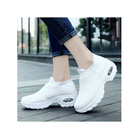 

Zodanni Women Shoes Mesh Sneakers Air Cushion Sock Sneaker Ladies Trainers Walking Lightweight Slip On Running Shoe White 4.5