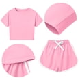 thumbnail image 4 of Mifsaly 2 Piece Short Sets for Girls Summer Short Sleeve Crewneck Cropped T-Shirts and Athletic Shorts Kids Breathable Casual Sportswear Clothes, 4 of 9