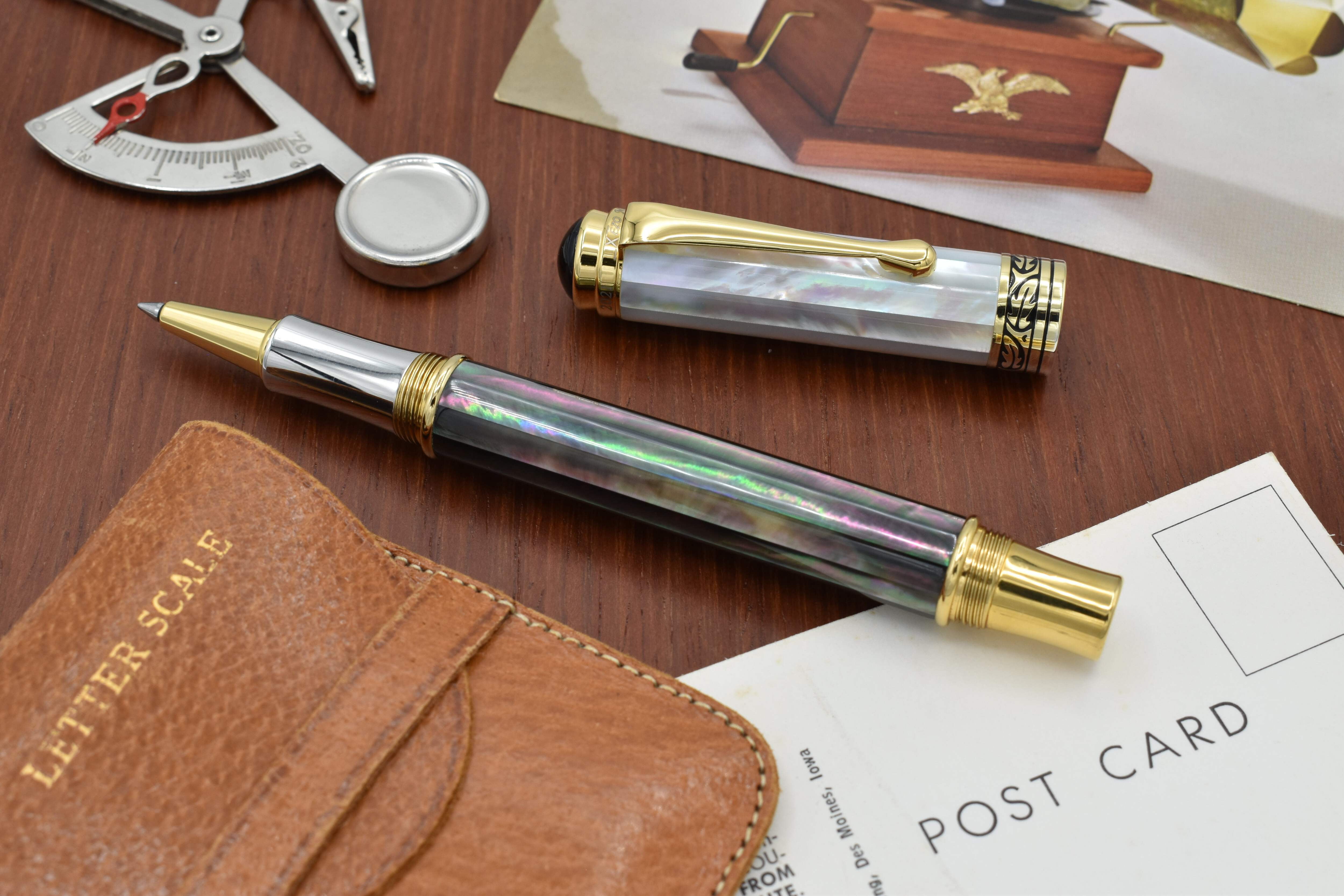 Xezo Xezo Maestro® Black and White Mother of Pearl Rollerball Pen - 18K Gold Plated
