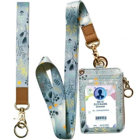 bolimoss Floral Lanyard Wallet with Zipper Badge & ID Holders