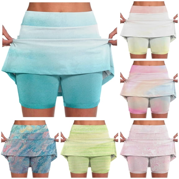 Wxolcjlv Womens Gradient Skort High Waist Built‑In Shorts Active Outdoor Sport Bottoms