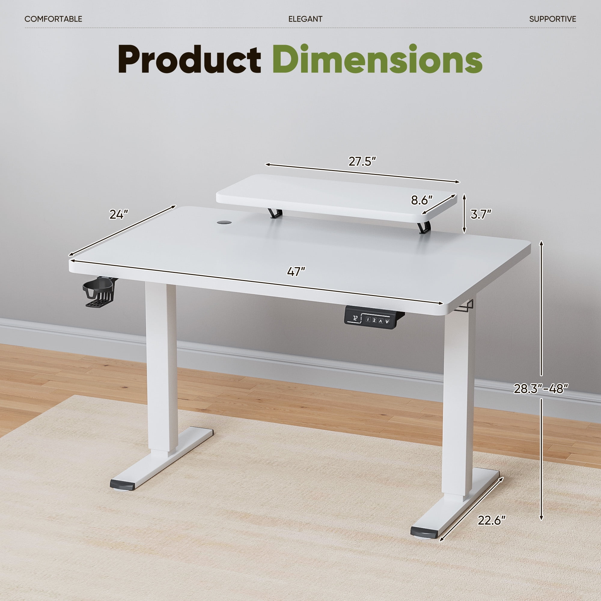 Homall 47" Wide Home Office Electric Height Adjustable Standing Desk Lifting Range 28~46" Computer Desk with Monitor Stand,White