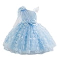 thumbnail image 1 of Robes pour Filles Robe de Princesse pour Tout-Petites Robe de Fête Premier Anniversaire avec Broderie de Fleurs 3D Robes pour Bébé Bleu 7 Ans-8 Ans, 1 of 6