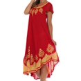 thumbnail image 3 of Sakkas Batik Hindi Cap Sleeve Caftan Dress / Cover Up - Red / Gold - One Size, 3 of 6