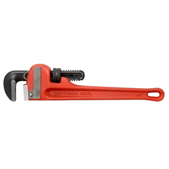 Superior Tool 02814 Heavy Duty Straight Cast-Iron Handled Pipe Wrench 2 Inch Jaw-Fourteen Inch Pipe Wrench with Two Inch Jaw