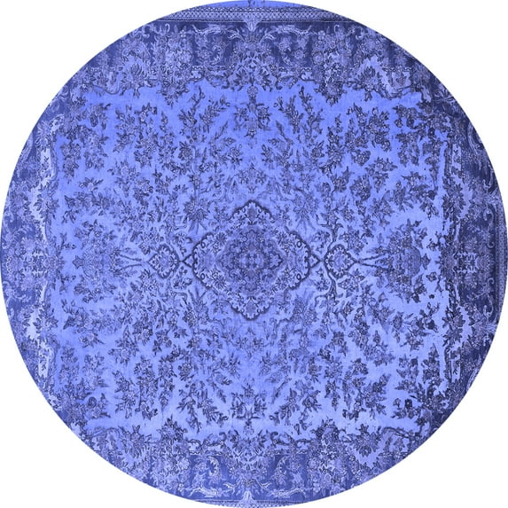 Ahgly Company Indoor Round Medallion Blue Traditional Area Rugs, 3' Round