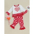 thumbnail image 4 of Musuos Toddler Girls Valentine's Day Outfits 1-6T Letter Heart Print Long Sleeve Tops and Elastic Flare Pants Set 2 Piece Clothes, 4 of 10