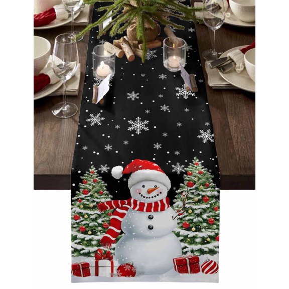nqOlkjepod Black Snowman Christmas Table Runner 90 Inches Long Farmhouse Dress Scarves, Tree Snowflake Gifts Dining Tablerunner for Coffee Table/Kitchen Island/Party Décor, 13" x 90"