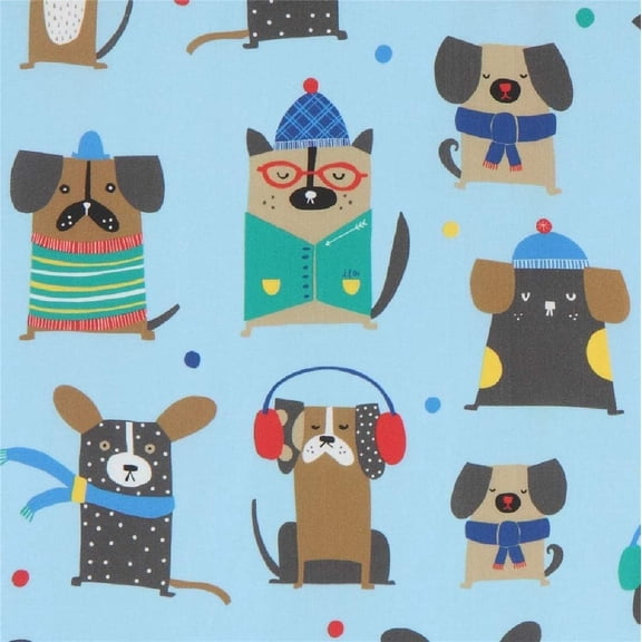 Quilting Treasures Chilly Dogs Winter Dogs Blue 100% Cotton Fabric sold by the yard