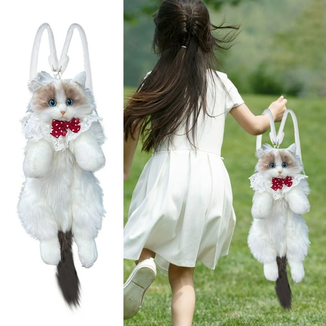 Huluwajiuyeye Réaliste Ragdoll Chat Sac à Dos Portefeuille pour Femmes Sac Fait Main en Forme Mignonne et Sac à Dos Animal Mignon 5 W Ampère 60w Intégrité Poupées Mode Fil 100 Ampère 5 Ampère Résistance 500 Ampère Shunt Ampère 100