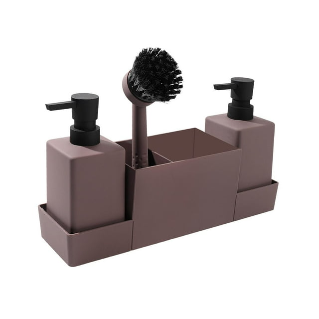 4x dispensador de jabón líquido para manos, botella de jabón, bandeja de almacenamiento, juego de cepillos con compartimento de almacenamiento,