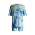 thumbnail image 5 of ibiyuan Travel Outfits For Women 2 Piece Sets Women's Fashion Gradient Tie Dye Print Loose Streetwear Tshirt and Tight Shorts Two Piece Casual Summer Outfit Set, 5 of 5