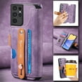 thumbnail image 3 of Compatible with Samsung Galaxy S21 Ultra Wallet Case with RFID Blocking Card Holder,With Wrist Strap Kickstand, PU Leather Flip Case with Magnetic Closure, Shockproof Interior Protective Cover,Purple, 3 of 11