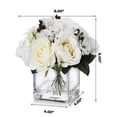 thumbnail image 4 of Enova Home Mixed Artificial Silk Roses Fake Flowers Arrangement in Cube Glass Vase with Faux Water for Home Office Wedding Decoration(Cream), 4 of 4