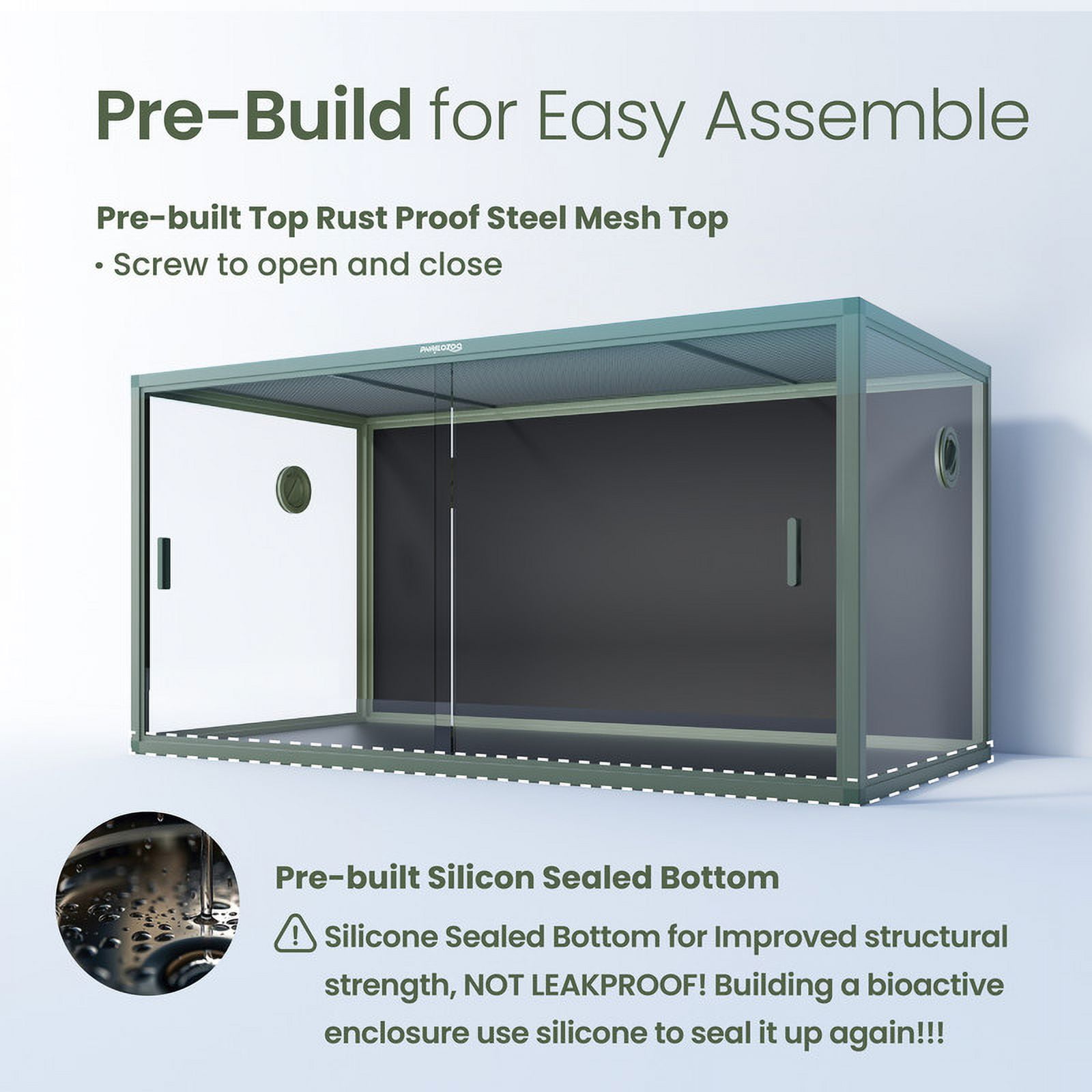 Phailozoo 120-Gallon Terrarium, Front Opening Reptile Enclosure with Top Screen Ventilation, 4x2x2