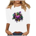thumbnail image 2 of Xuyuer Carnival Celebration Printed Tee - Ladies' Casual Round Neck 3/4 Sleeve Loose T-Shirt for Festival Parades, Costume Parties, Colorful Street Style Wear & Masquerade Themed Outfits, 2 of 5