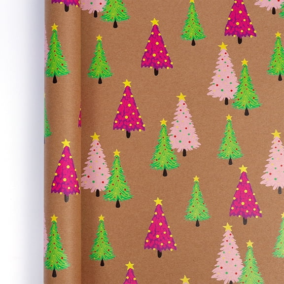 Christmas Wrapping Paper Roll 17" x 118" Reversible Wrapping Kraft Paper, Rustic Christmas Decor Gift Packaging Paper for Holiday Party and DIY Craft