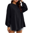 thumbnail image 2 of Trikvn Women's Oversized Crewneck Sweatshirt Long Sleeve Drop Shoulder Pullover Tops Side Slits Casual Loose Tunic Shirts Fall Winter Loungewear Comfy Clothes, 2 of 9