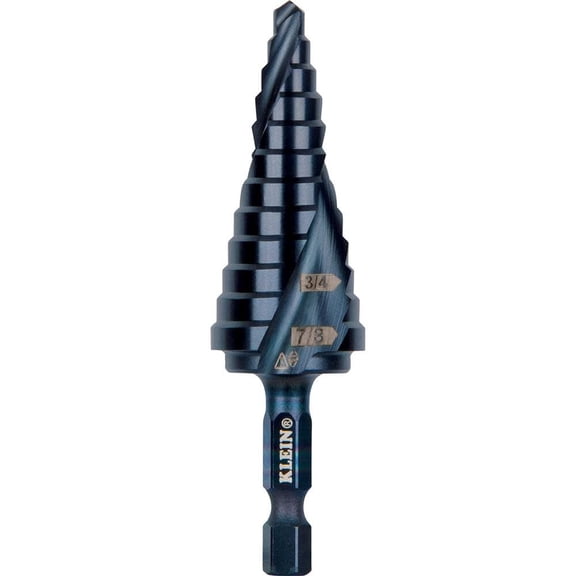 Klein Tools QRST14 Step Drill Bit, Quick Release, Spiral Flute, 3/16 to 7/8 In