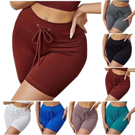 Hrsba High Waisted Drawstring Casual Active Shorts for Women Solid Color Lightweight Stretchy Soft Summer Sports Workout Wear Bottoms