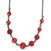 JEWELRYWEB 1928 Jewelry Black-plated Red Glass Faceted Graduated Bead 16 inch Necklace with 3 inch extension Q-BF755