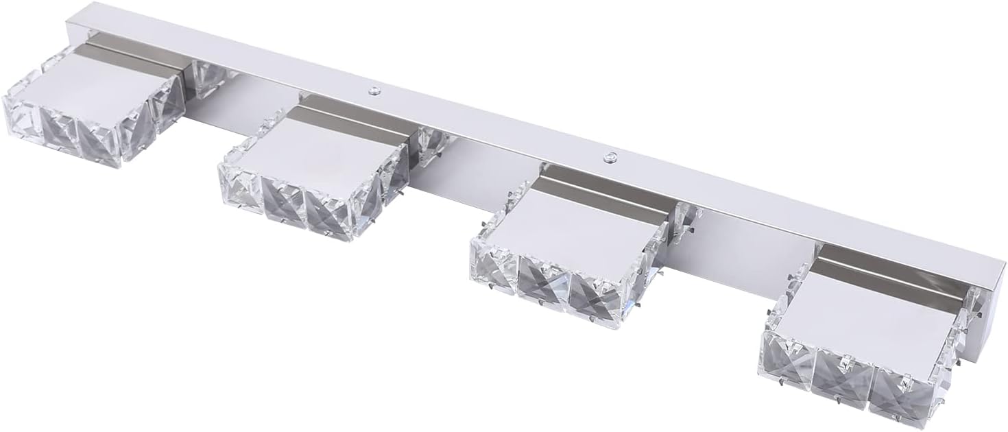 Bathroom Wall Lamp Fixture, Dimmable Led 4 Light Over Mirror Modern Crystal Vanity Light with Clear Glass Shade for Bedroom Living Room Dressing Room.